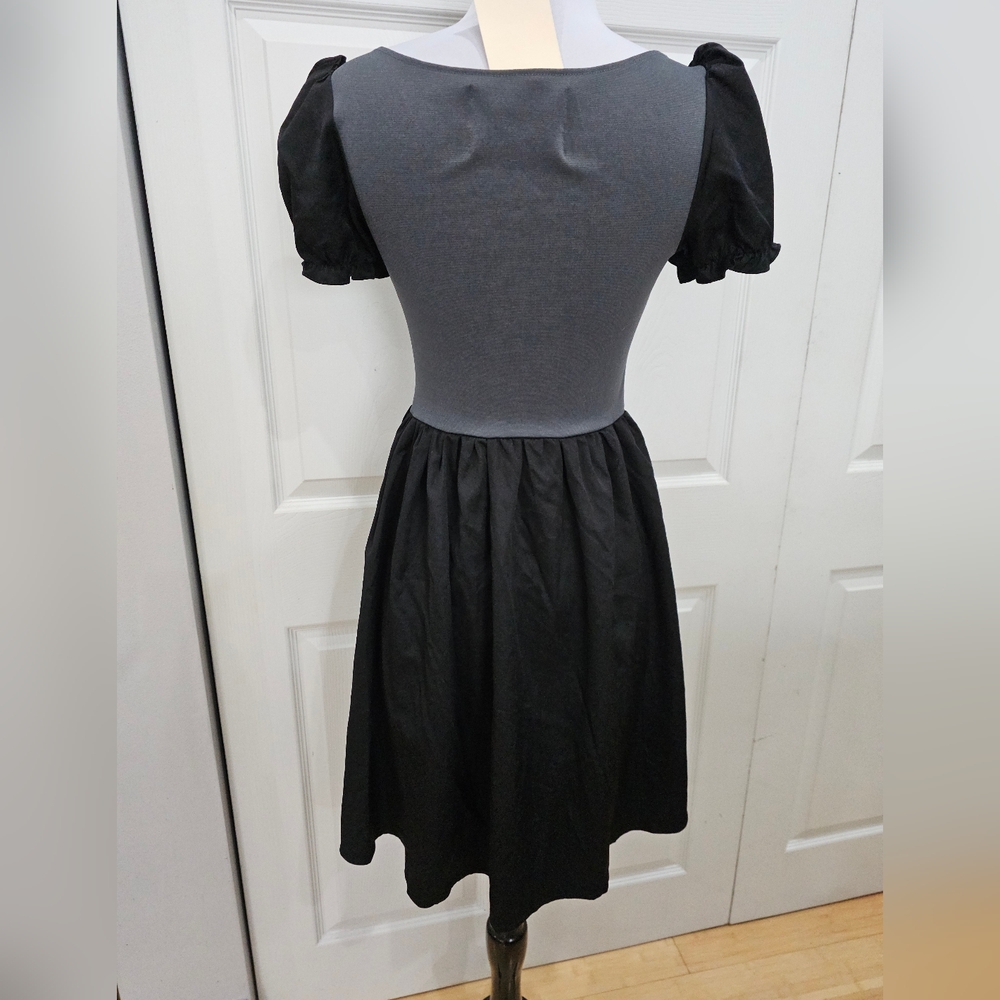 Dolls Kill Zemeta Lock Me Up Asymmetrical Hem Buckle Strap Black Gray Dress S - Picture 5 of 10